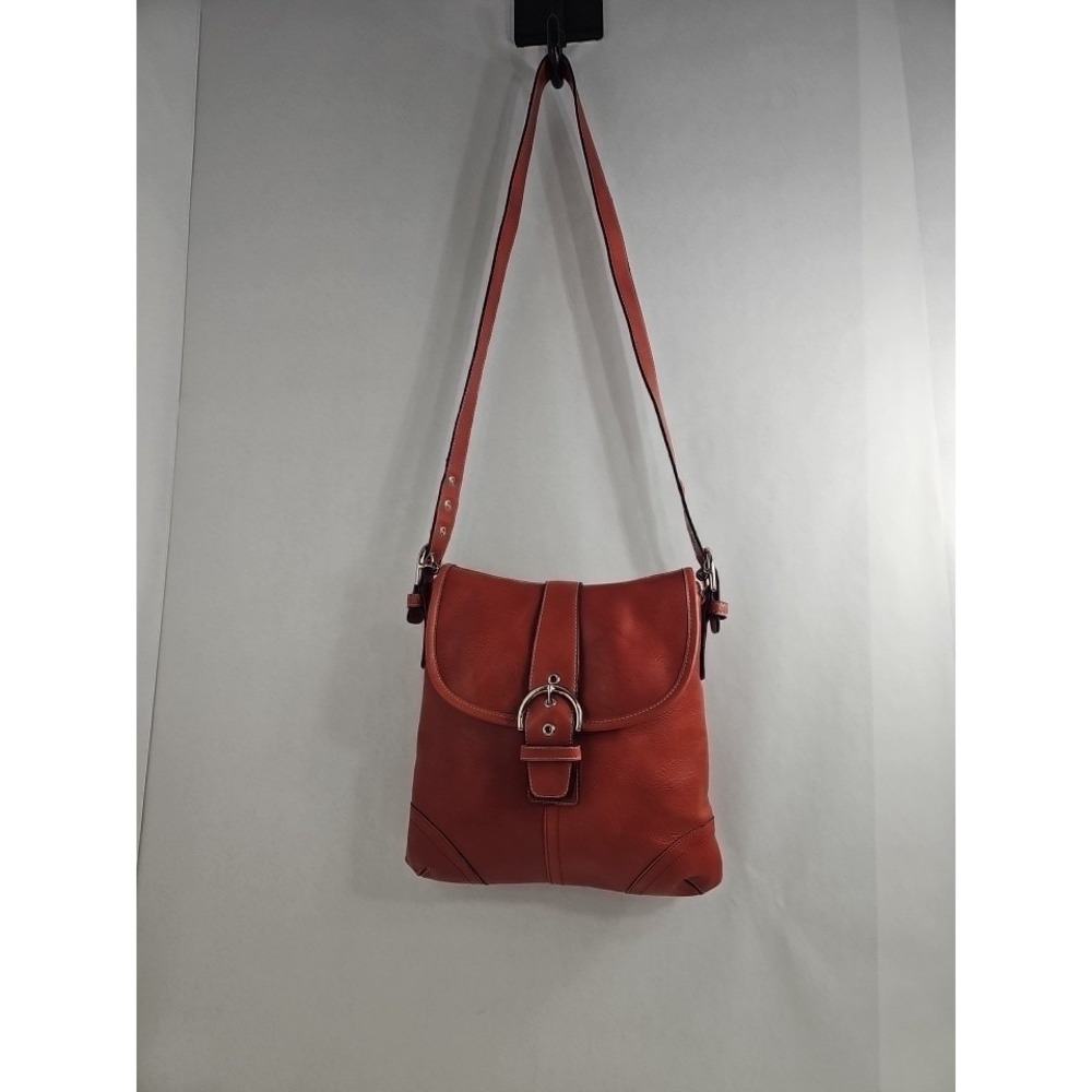 VTG NWOT‎ BELLE ROSE LEATHER 2-SECTION FLAP CROSSBODY SHOULDER BAG Salmon-Rust